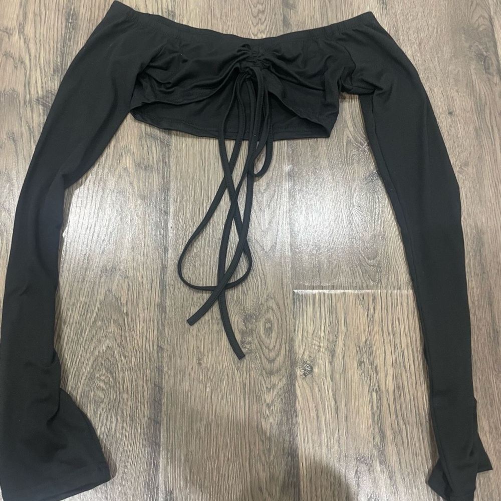 Black Off-Shoulder Long Sleeve Top